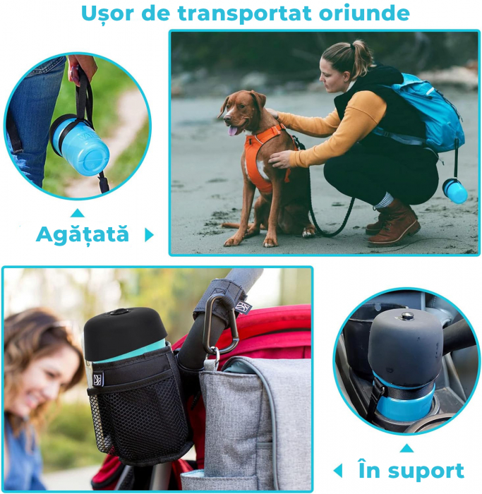 Sticla portabila de apa cu 2 boluri pliabile pentru Caini si Pisici [7]
