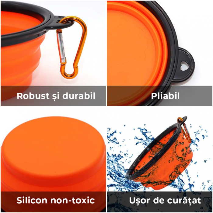 Sticla portabila de apa cu 2 boluri pliabile pentru Caini si Pisici [11]