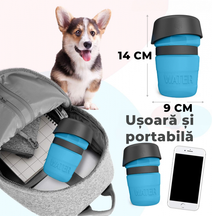 Sticla portabila de apa cu 2 boluri pliabile pentru Caini si Pisici [5]