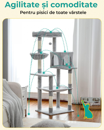 Ansamblu de joaca pentru pisici cu 2 hamace si o casuta [4]