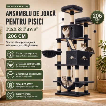 Ansambluri - Ansamblu de joaca pentru pisici, 206 cm Gri