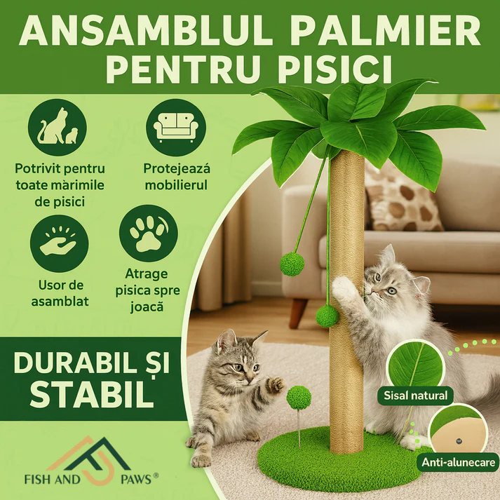 Pisici - Ansamblu de joaca cu structura de palmier pentru pisici