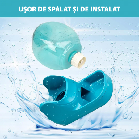 Dispenser de apa si mancare pentru caini si pisici  Fish & Paws ®,  set 2 in 1, cu capacitate mare si dozare precisa, nontoxic, usor de curatat, 3.8L, Set, Albastru [7]