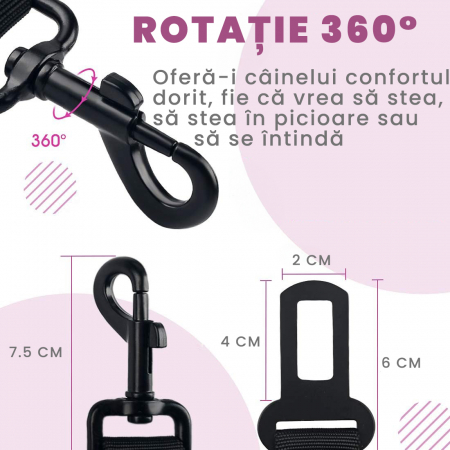 Lesa cu centura de siguranta pentru caini sau pisici, Negru si Roz [4]