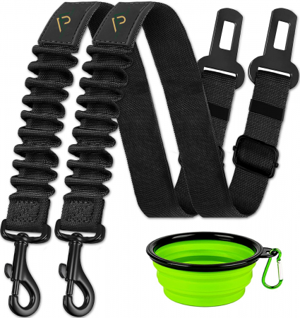 Accesorii - Lesa cu centura de siguranta pentru caini sau pisici, Negru