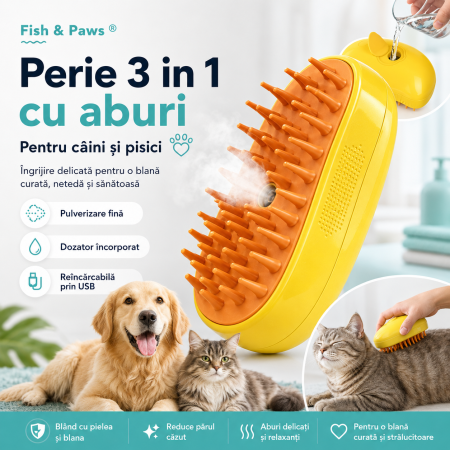 Igiena - Perie pentru animale de companie cu aburi - Galben