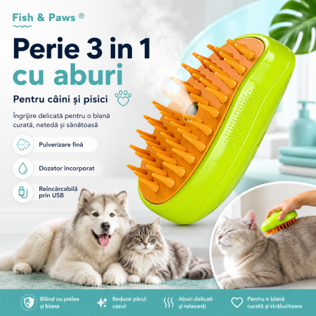 Igiena - Perie pentru animale de companie cu aburi - Verde