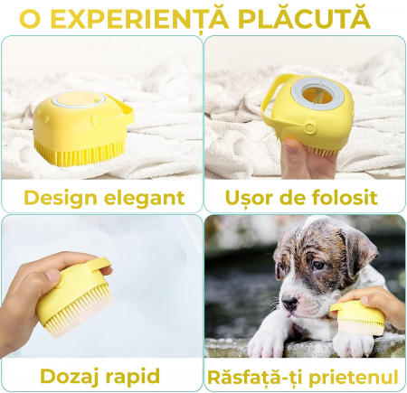 Perie de spalat pentru caini si pisici cu rezervor - galben [1]