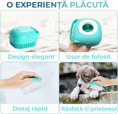 Perie de spalat pentru caini si pisici cu rezervor - albastru [1]
