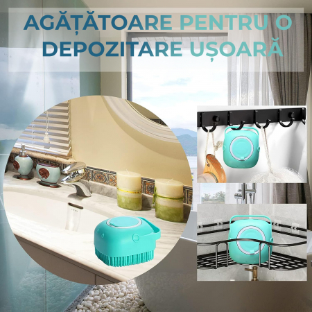 Perie de spalat pentru caini si pisici cu rezervor - albastru [4]