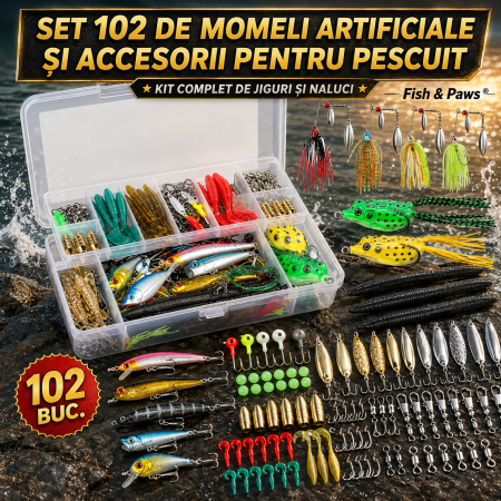 Pescuit - Set 102 momeli artificiale si accesorii pentru pescuit