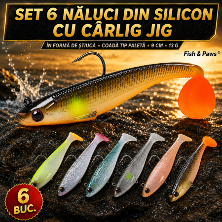 Pescuit - Set 6 naluci din silicon cu carlig, multicolor