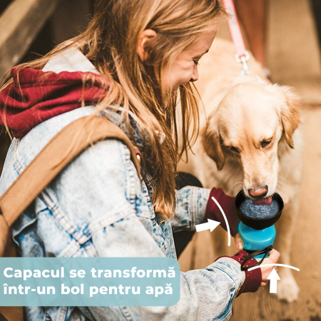 Sticla portabila de apa cu 2 boluri pliabile pentru Caini si Pisici [2]