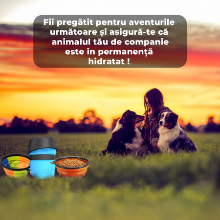 Sticla portabila de apa cu 2 boluri pliabile pentru Caini si Pisici [7]