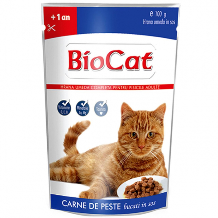 HRANA UMEDA PENTRU PISICI BIOCAT PLIC PESTE IN SOS 100gr [1]