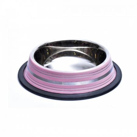 Hranitoare , adapatori si castroane - Castron antiderapant din inox pentru caini si pisici Enjoy Roz 0.25l