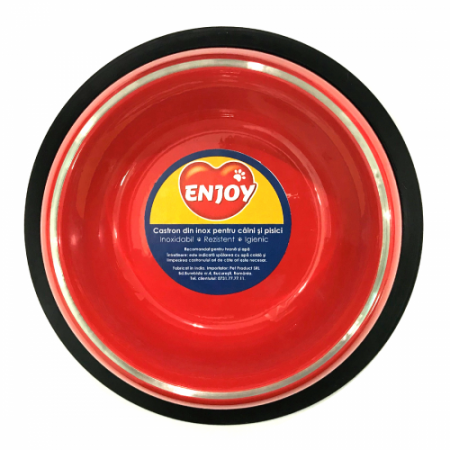 Hranitoare , adapatori si castroane - Castron rosu antiderapant din inox pentru caini si pisici Enjoy 0.25 L