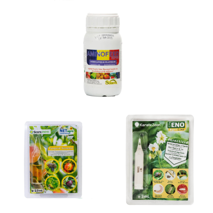 Tratament FitoDivers pantru legume pentru 10 l de apa Fungicide Score 2, 5 ml + Insecticid Karate Zeon 2 ml + Ingrasamant Aminofeed Super 20 ml [1]