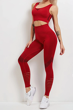 set fitness dama 2 piese rosu