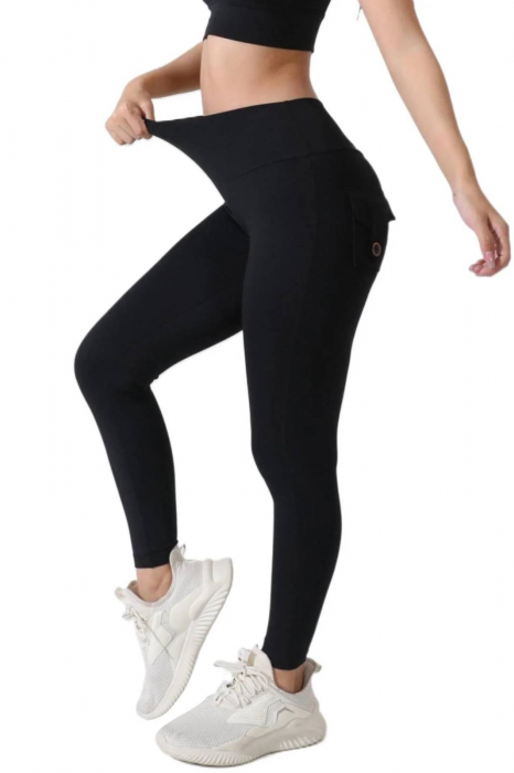 Colanti dama sport cu talie inalta si buzunare Cargo Pump, Negru [2]