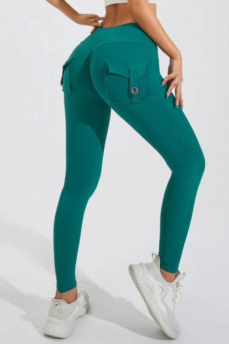 Colanti dama sport cu talie inalta si buzunare Cargo Pump, Verde [4]