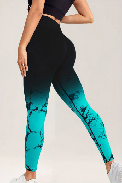 Colanti fitness modelatori Gradient Marble, Negru/Turcoaz [3]