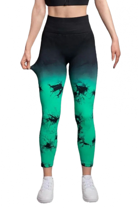 Colanti fitness modelatori Gradient Marble, Negru/Verde [4]