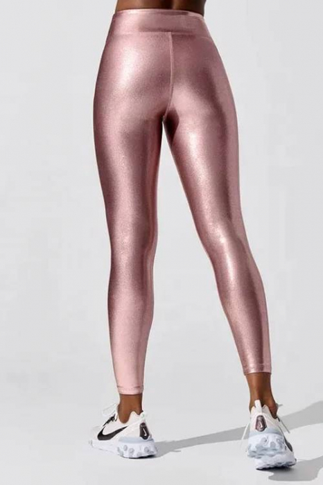 Colanti luciosi cu talie medie Bold Glamour, Rose Silver, Roz [2]