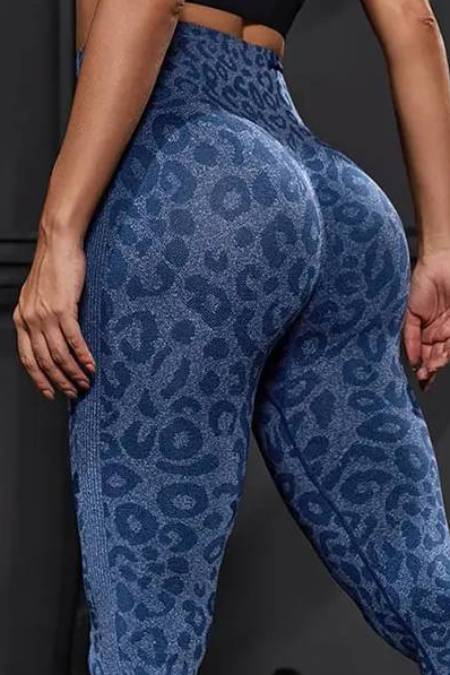 Colanti sport modelatori cu talie inalta Feel Leopard, scrunch, Albastru [7]