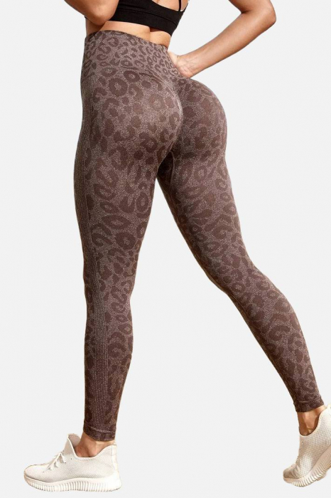 Colanti sport modelatori cu talie inalta Feel Leopard, scrunch, Maro [2]