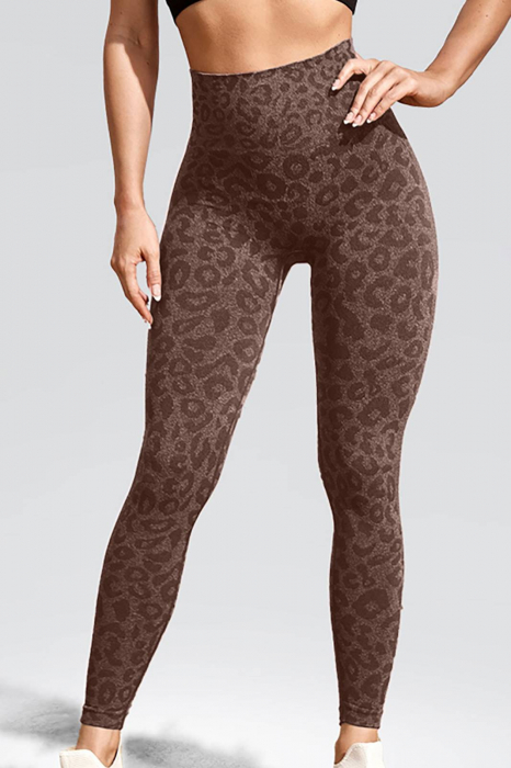Colanti sport modelatori cu talie inalta Feel Leopard, scrunch, Maro [4]