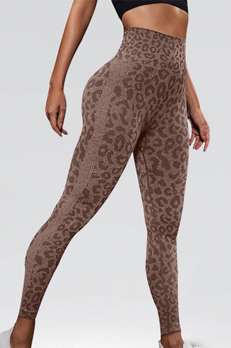 Colanti sport modelatori cu talie inalta Feel Leopard, scrunch, Maro [3]