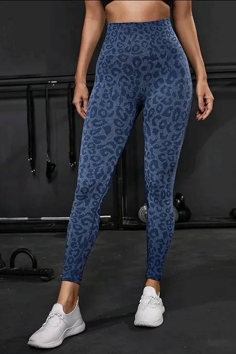 Colanti sport modelatori cu talie inalta Feel Leopard, scrunch, Albastru [5]