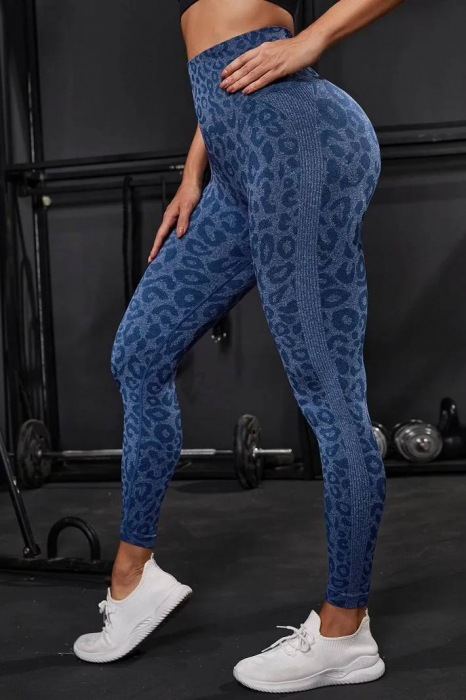 Colanti sport modelatori cu talie inalta Feel Leopard, scrunch, Albastru [4]
