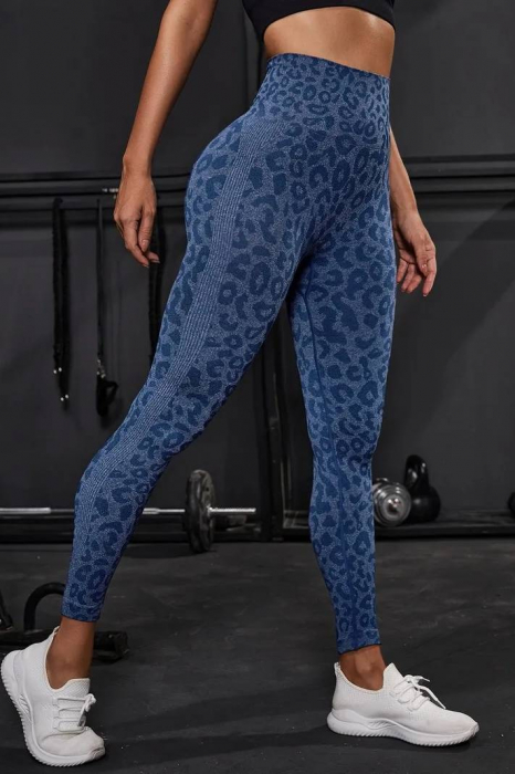 Colanti sport modelatori cu talie inalta Feel Leopard, scrunch, Albastru [6]