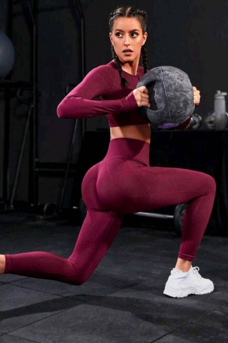Compleu fitness dama compresiv, QueenB, Burgundy [4]
