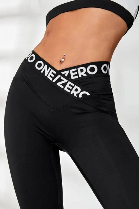 Compleu fitness dama din 2 piese, bustiera si colanti Zero One, Negru/Alb [8]