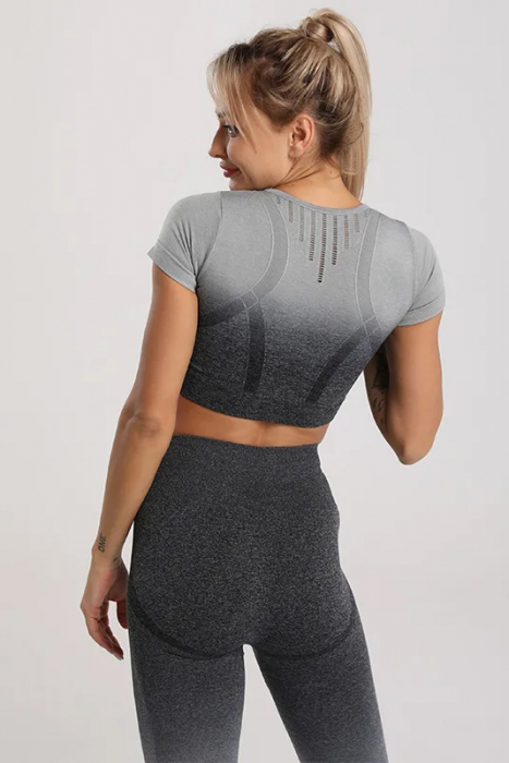 Compleu fitness din doua piese, top si pantaloni cu talie inalta Gradient, Gri [4]