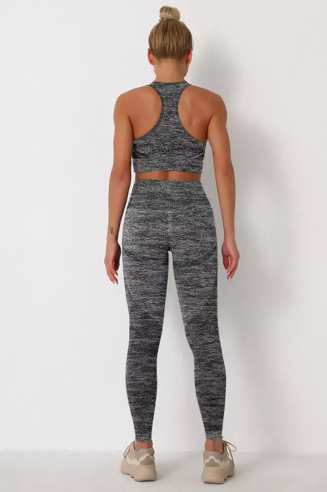 Compleu fitness modelator din doua piese, top și pantaloni cu talie înaltă, Gri [3]