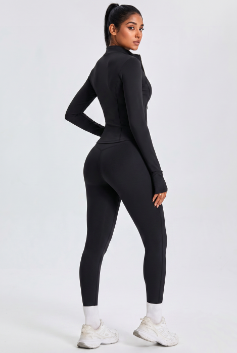 Compleu fitness modelator Contour, set jacheta si colanti cu talie inalta, Negru [4]