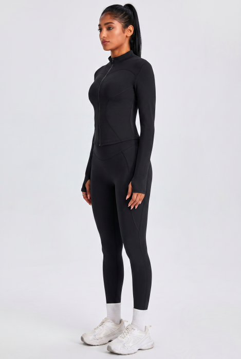 Compleu fitness modelator Contour, set jacheta si colanti cu talie inalta, Negru [2]