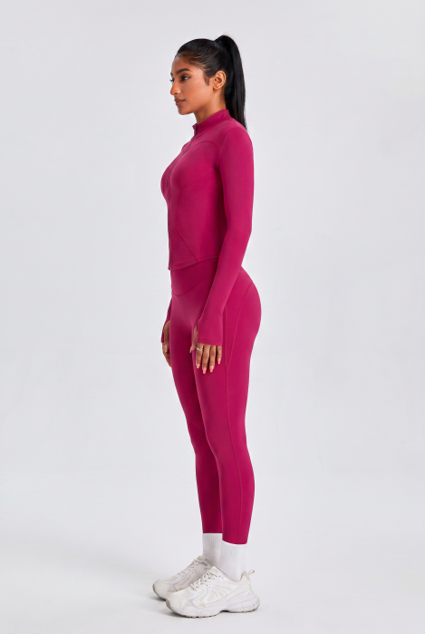 Compleu fitness modelator Contour, set jacheta si colanti cu talie inalta, Rosu Aprins [4]