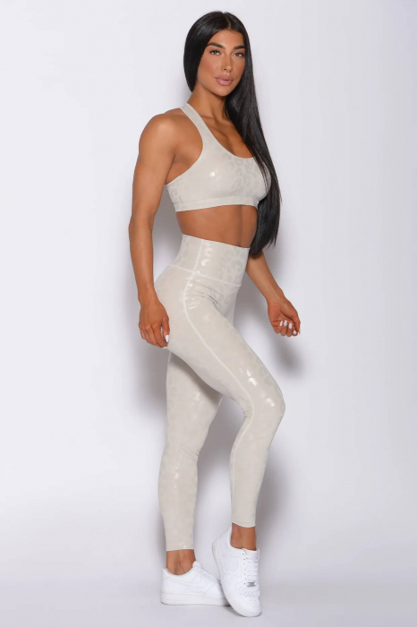Compleu sport dama lucios din 2 piese Glam Leopard, Alb [4]