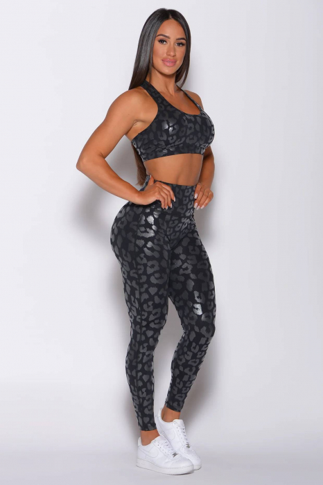 Compleu sport dama lucios din 2 piese Glam Leopard, Negru [3]