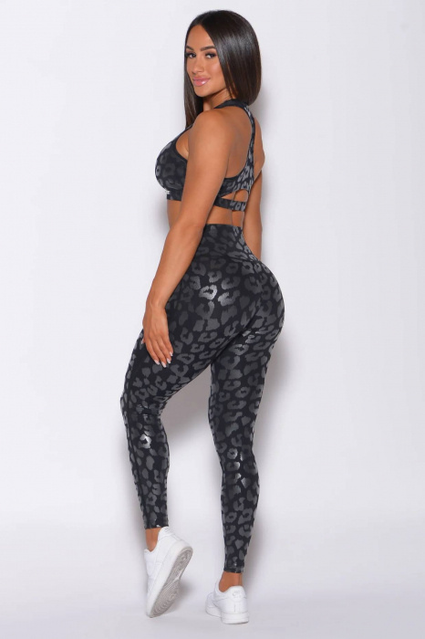 Compleu sport dama lucios din 2 piese Glam Leopard, Negru [2]