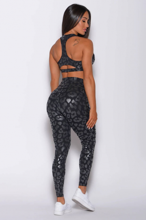 Compleu sport dama lucios din 2 piese Glam Leopard, Negru [4]