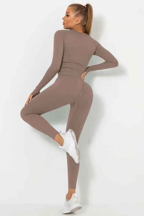 Compleu sport dama modelator Basics, colanti cu bluza, Light-Brown, Bej [5]