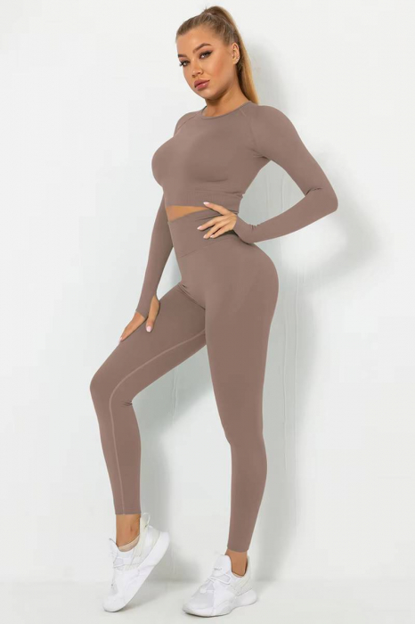 Compleu sport dama modelator Basics, colanti cu bluza, Light-Brown, Bej [2]