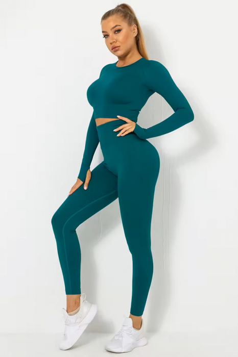 Compleu sport dama modelator Basics, colanti cu bluza, Verde [2]
