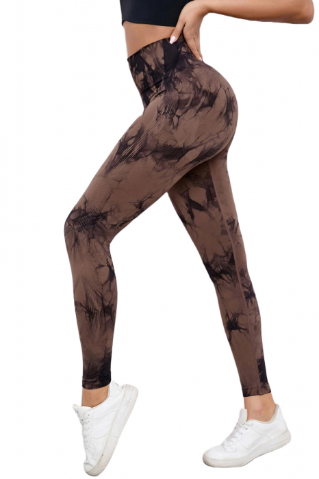 Pantaloni fitness modelatori cu elemente grafice Marble, Cofee, Maro [3]